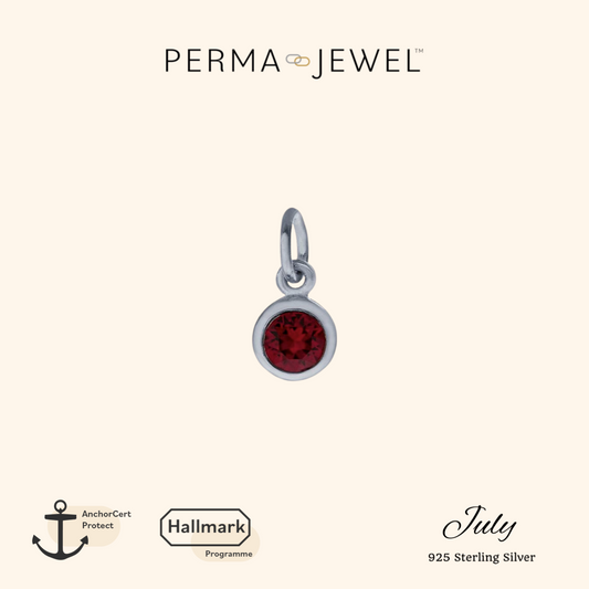 Permanent Sterling Silver Round Red July Birthstone Cubic Zirconia Charm for Perma Bracelet