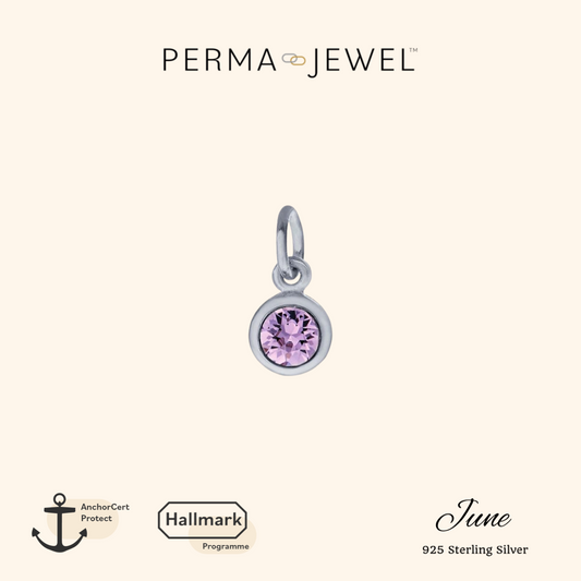 Permanent Sterling Silver Round Pink June Birthstone Cubic Zirconia Charm for Perma Bracelet