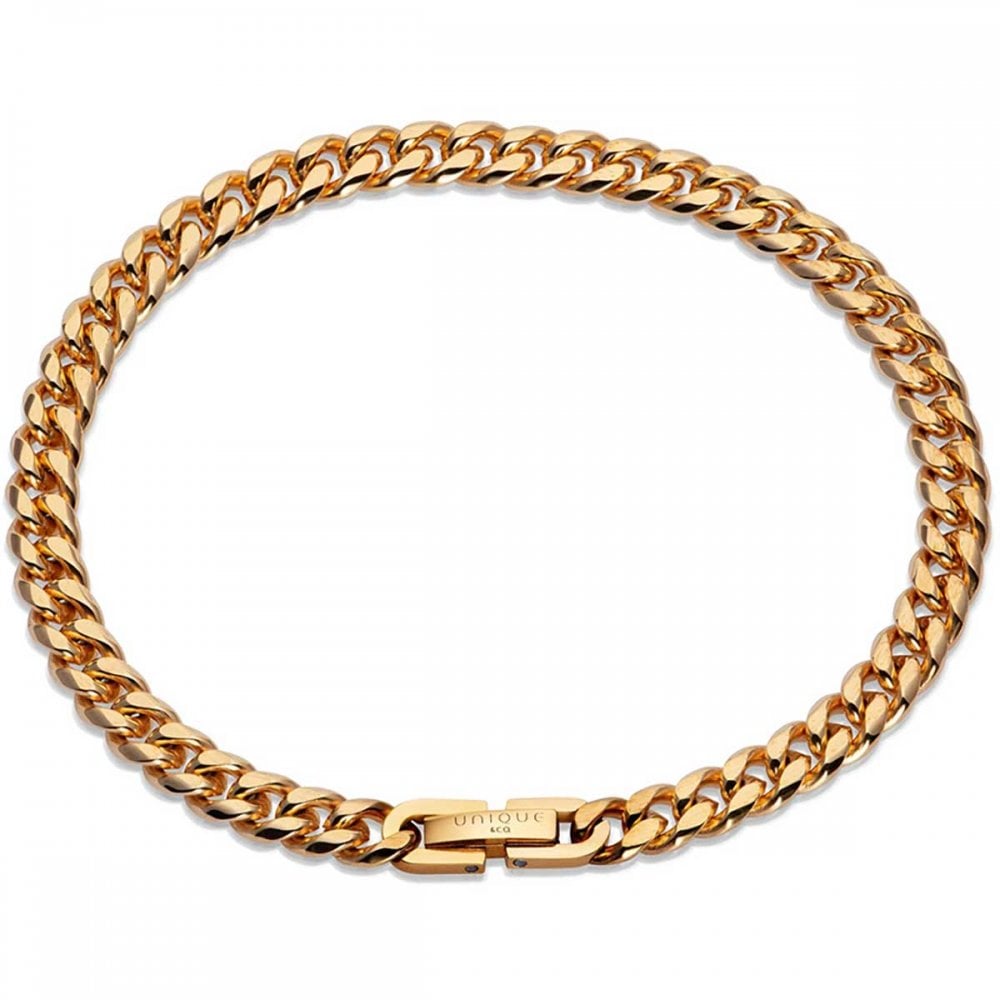 Unique & Co Yellow Gold Plated Stainless Steel Matte Polished Link Bracelet 19cm