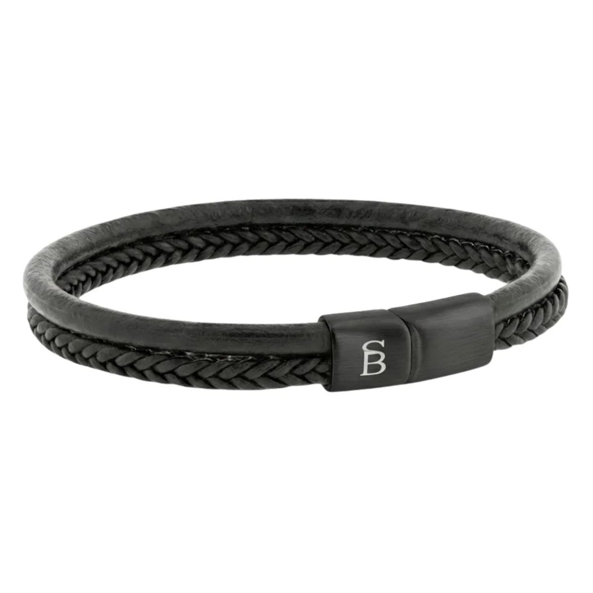 Steel & Barnett Men’s Black Edition Dual Band Black Leather Bracelet Small