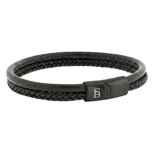 Steel & Barnett Men’s Black Edition Dual Band Black Leather Bracelet Small