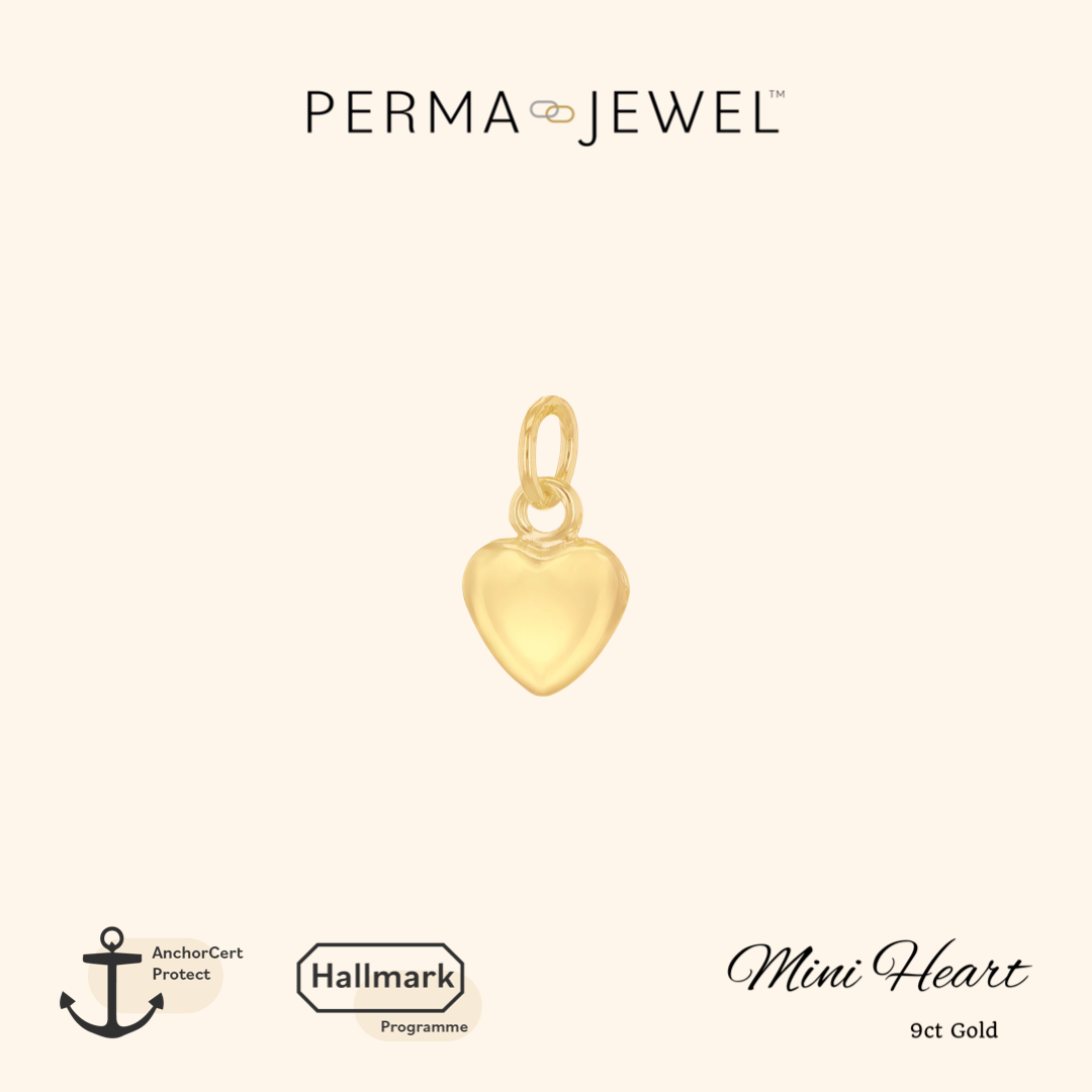 Permanent 9ct Gold Mini Heart Charm for Perma Bracelets