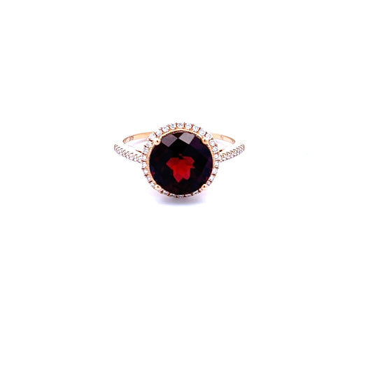 9ct Yellow Gold Garnet and Diamond Ring