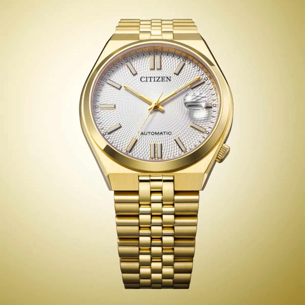 Citizen Tsuyosa 60 Automatic White Dial Yellow Gold Plated Stainless Steel Bracelet Watch NK0022-50A