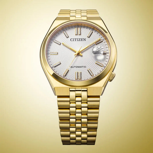 Citizen Tsuyosa 60 Automatic White Dial Yellow Gold Plated Stainless Steel Bracelet Watch NK0022-50A