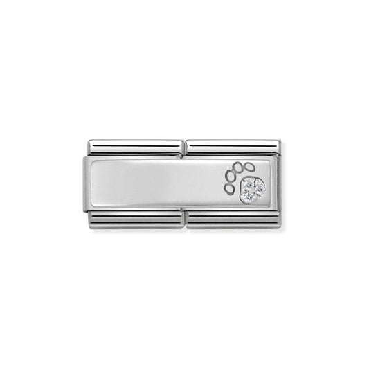 Nomination Classic Silver Double Plate Engravable Pave Paw Print Charm 330731/13