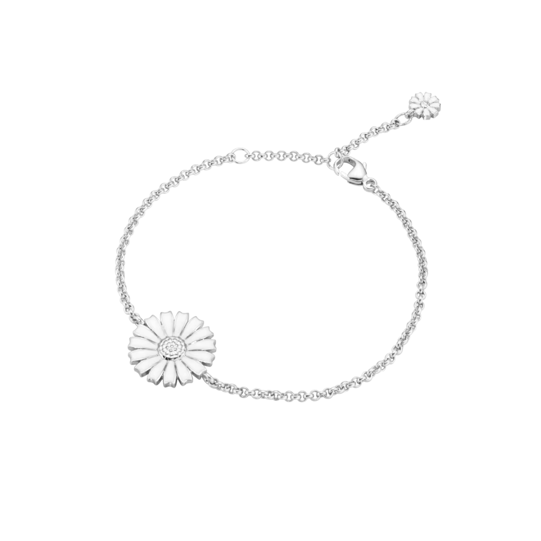 Georg Jensen Sterling Silver Daisy 15mm Single White Enamel Bracelet