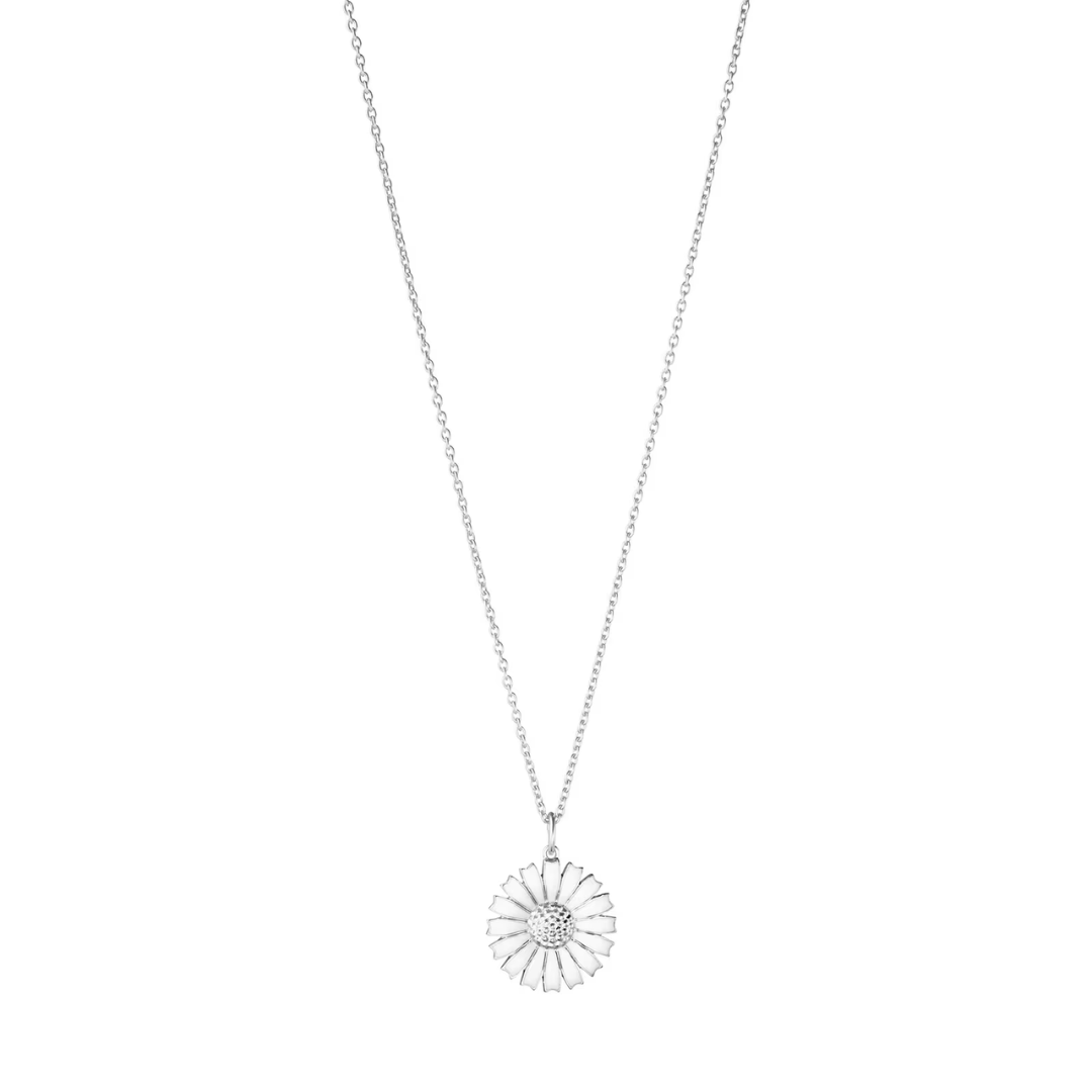 Georg Jensen Sterling Silver Daisy 18mm White Enamel Necklace