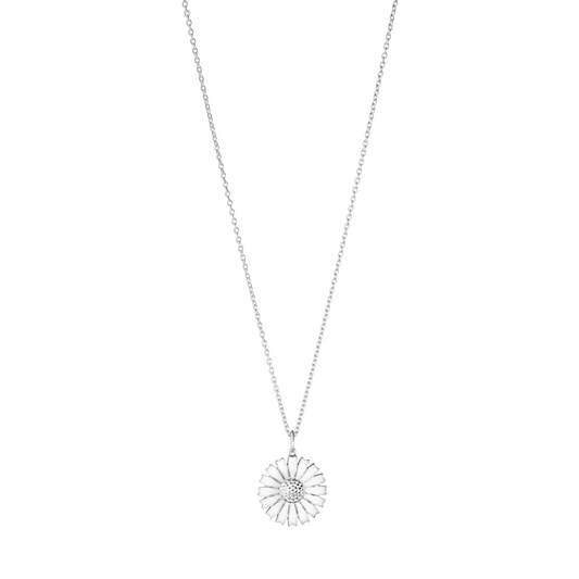 Georg Jensen Sterling Silver Daisy 18mm White Enamel Necklace