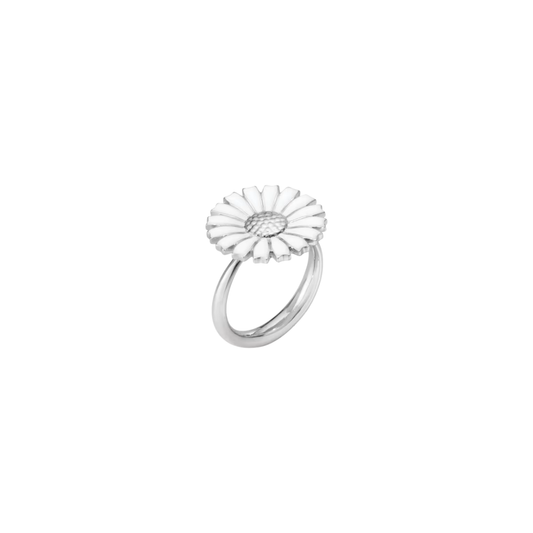 Georg Jensen Sterling Silver White Enamel Daisy Ring Size 54