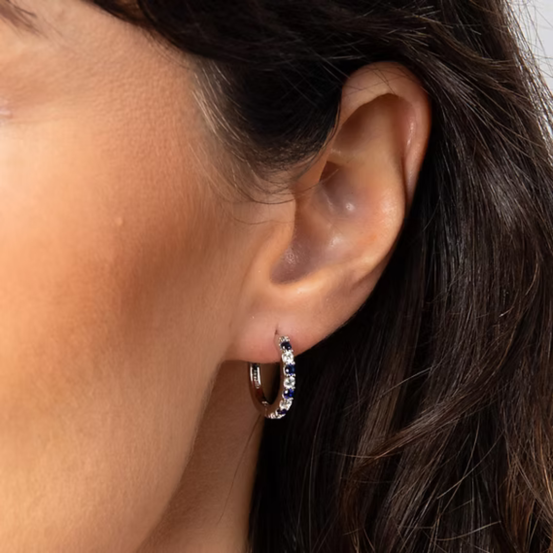 Diamonfire Blue and White Cubic Zirconia Hoop Earrings