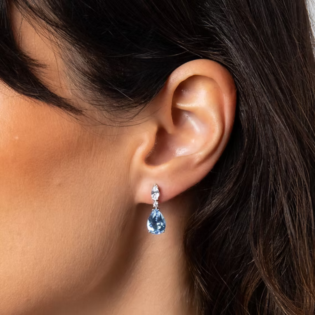 Diamonfire Blue Teardrop and Marquise Cubic Zirconia Drop Earrings