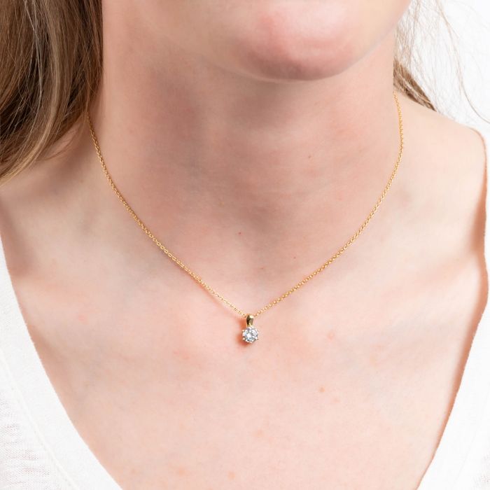 Diamonfire Yellow Gold Plated 0.75ct Cubic Zirconia 6 Claw Necklace