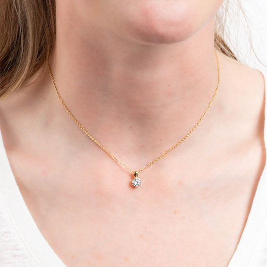 Diamonfire Yellow Gold Plated 0.75ct Cubic Zirconia 6 Claw Necklace