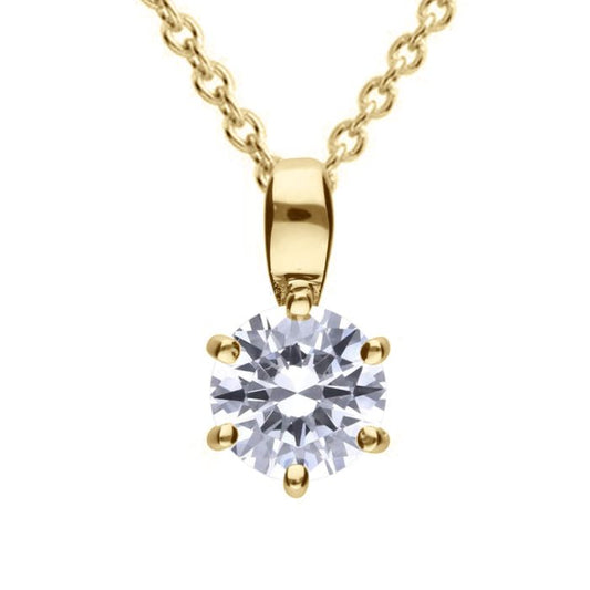Diamonfire Yellow Gold Plated 1ct Cubic Zirconia 6 Claw Necklace