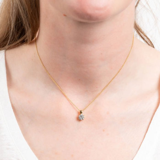 Diamonfire Yellow Gold Plated 1ct Cubic Zirconia 6 Claw Necklace