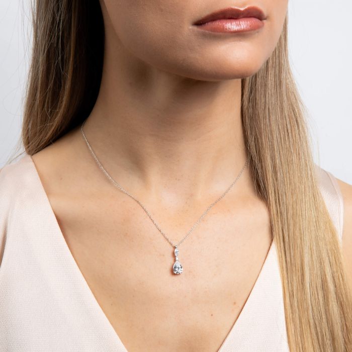 Diamonfire Sterling Silver Oval Teardrop Cubic Zirconia Necklace