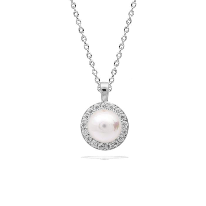 Diamonfire Sterling Silver Imitation Pearl and Cubic Zirconia Necklace