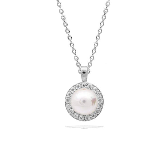 Diamonfire Sterling Silver Imitation Pearl and Cubic Zirconia Necklace