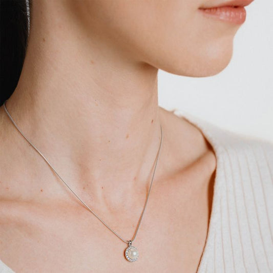 Diamonfire Sterling Silver Imitation Pearl and Cubic Zirconia Necklace