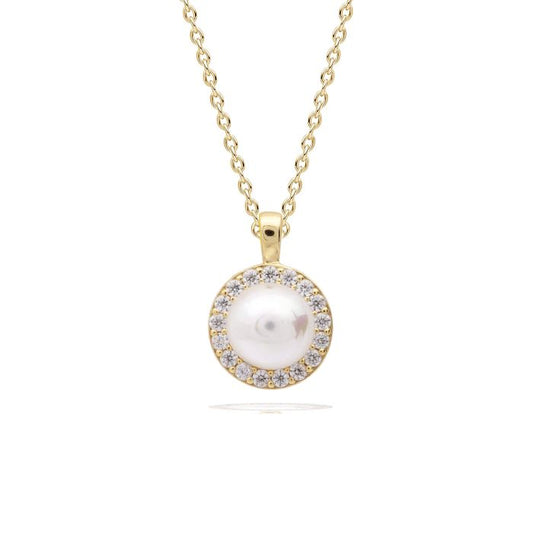 Diamonfire Yellow Gold Plated Imitation Pearl and Cubic Zirconia Necklace