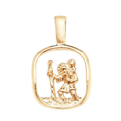 9ct Yellow Gold Open Work Cushion Shaped St Christopher