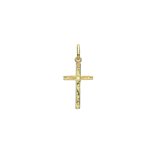 9ct Yellow Gold Engraved Semi Solid Cross