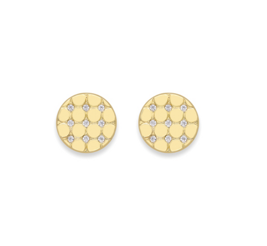 9ct Yellow Gold Round Flat Cubic Zirconia Stud Earrings