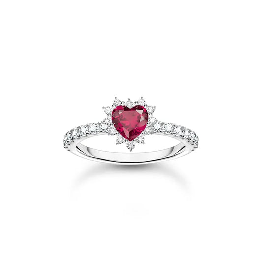 Thomas Sabo Red White Cubic Zirconia Heart Ring Size 54 TR2484-013-10