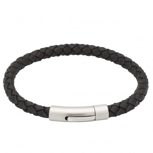 Unique & Co Black Leather Bracelet with Matte Clasp