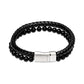 Unique & Co Stainless Steel Two Row Leather Onyx Bracelet 19cm