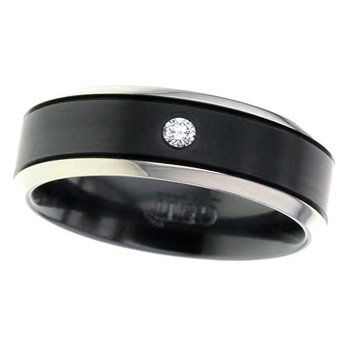 Geti Titanium and Zirconium 7mm Ring with Diamond Size U