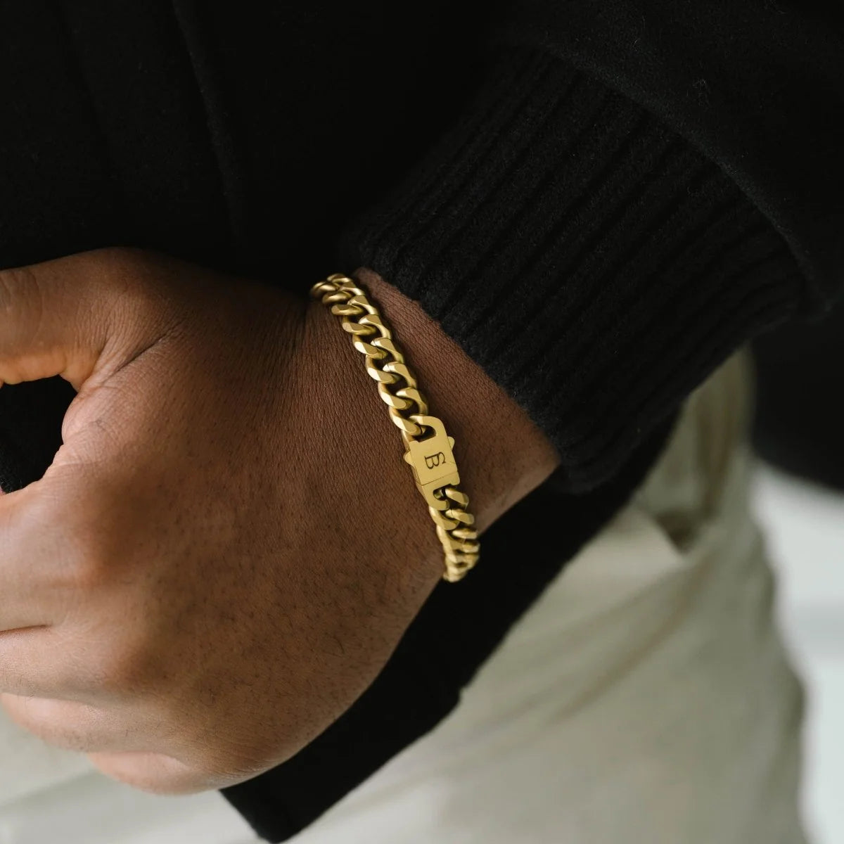 Steel & Barnett Cuban Link Chain Bracelet In Plated 18ct Gold Medium