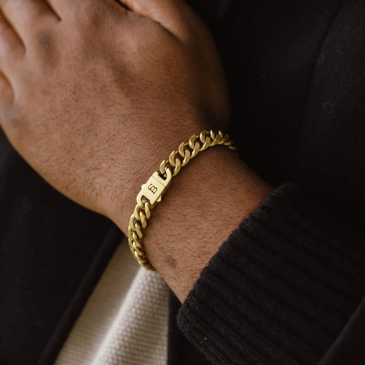 Steel & Barnett Cuban Link Chain Bracelet In Plated 18ct Gold Medium