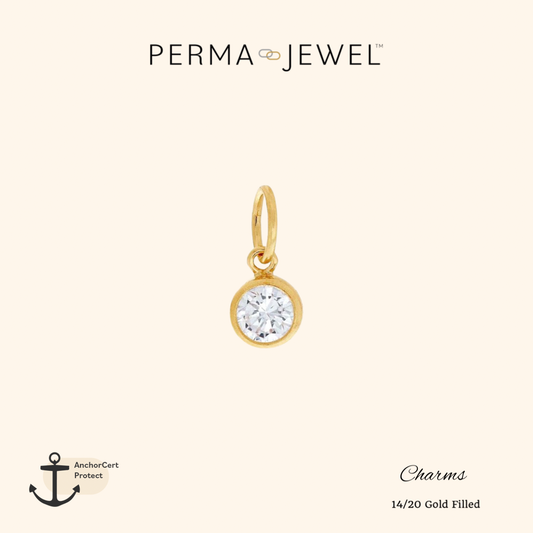 Permanent 9ct Gold 3.5mm Round White Bezel Set Cubic Zirconia Charm for Perma Bracelet