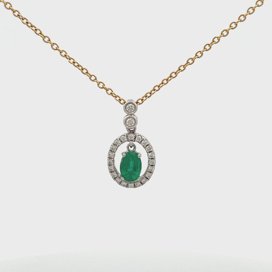 18ct Yellow Gold Emerald and Diamond Pendant and Chain