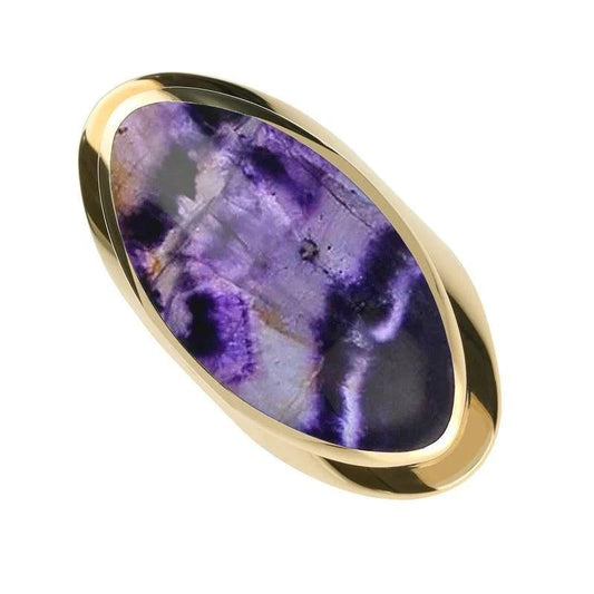 Derbyshire Blue John Large Oval Ring in 9ct Yellow Gold - Judith Hart Jewellers