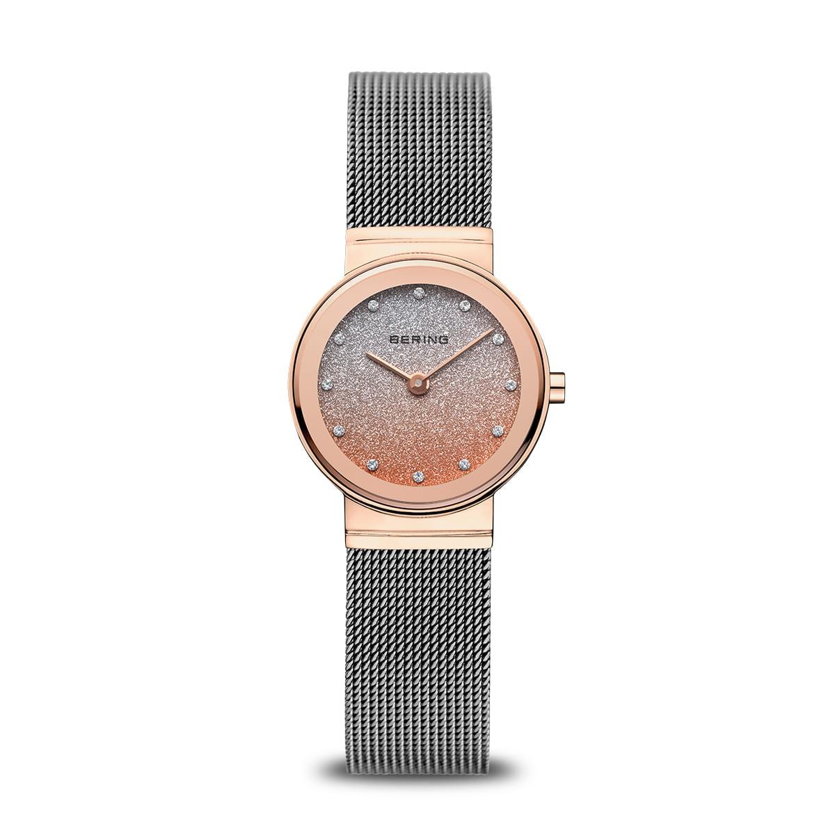 Bering Classic Rose Gold Plated Sparkle Dial Mesh Watch 10126-0663 - Judith Hart Jewellers