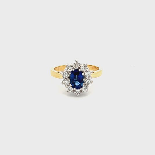 18ct Yellow Gold Oval Sapphire and Diamond Cluster Ring