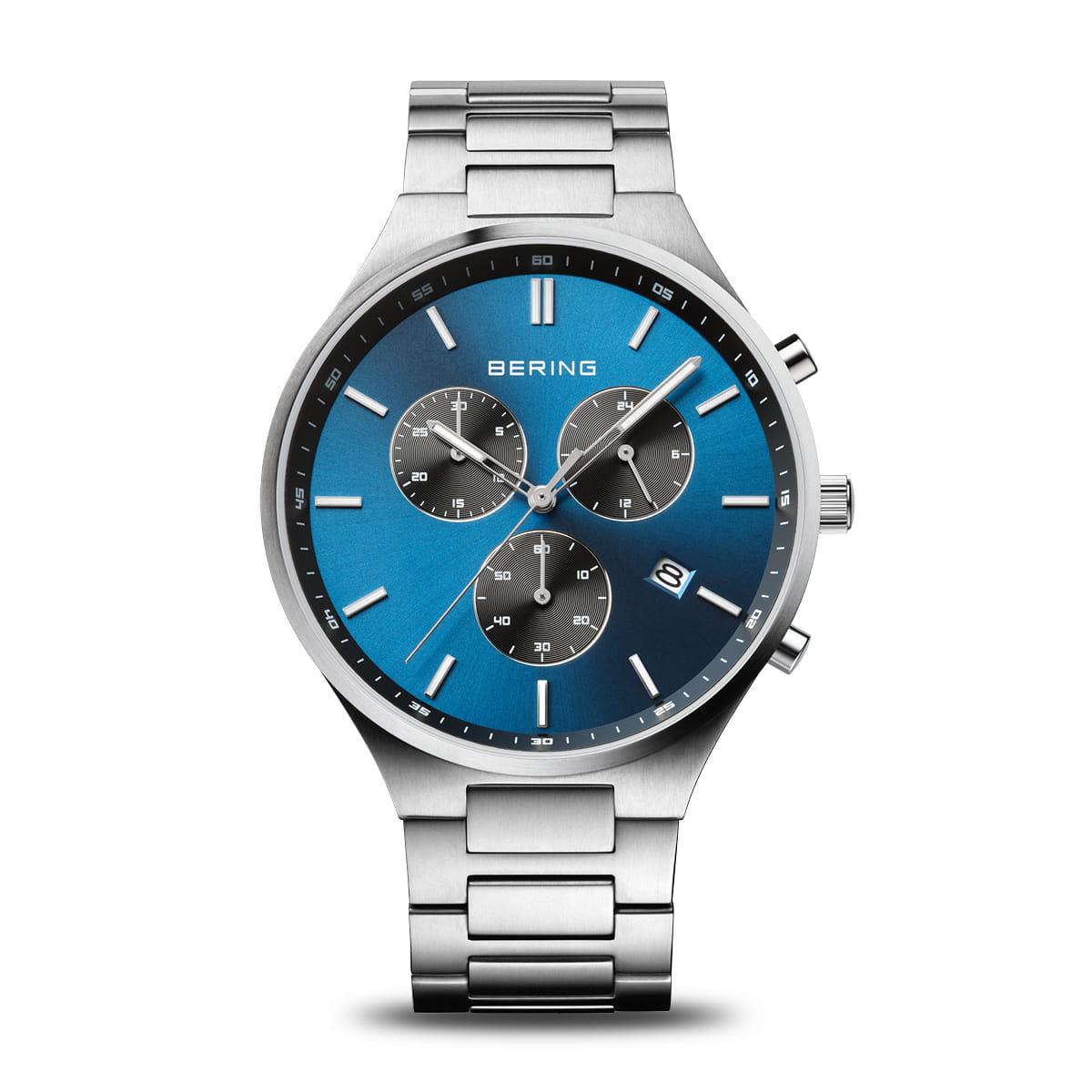 Bering Titanium Blue Dial Chronograph Watch 11743-707 - Judith Hart Jewellers