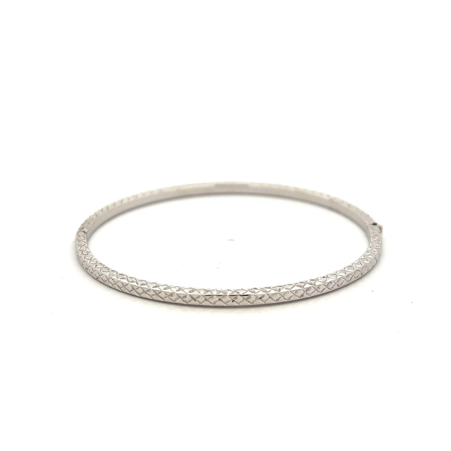 9ct White Gold Diamond Cut Hollow Bangle - Judith Hart Jewellers