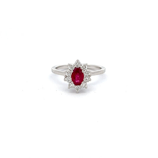 18ct White Gold Ruby and Diamond Cluster Ring - Judith Hart Jewellers