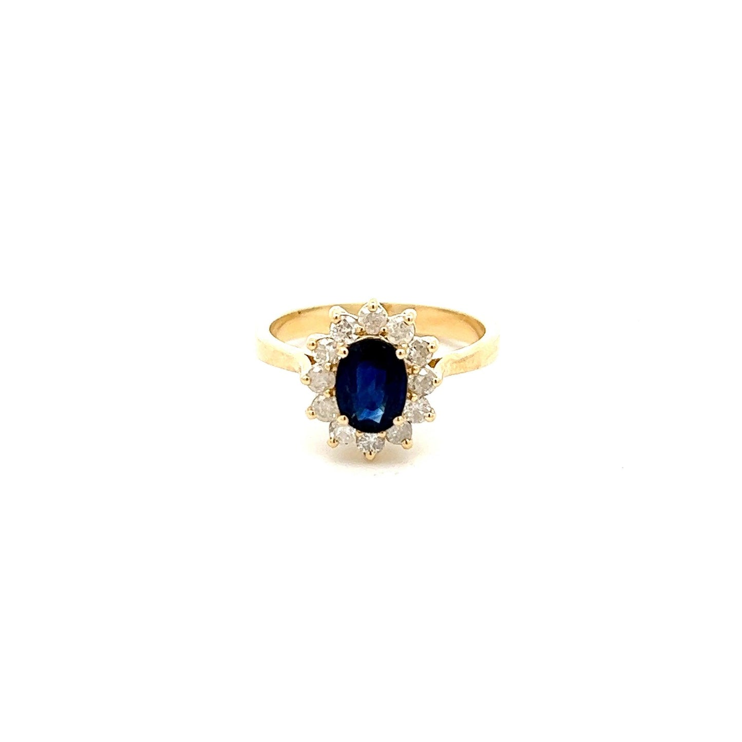 9ct Yellow Gold Oval Sapphire and Diamond Cluster Ring - Judith Hart Jewellers