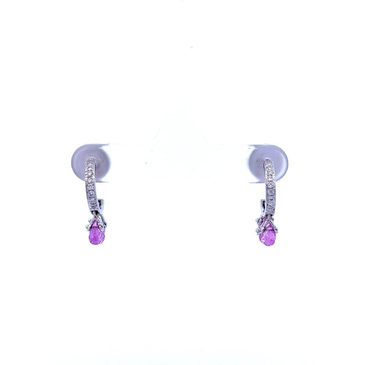 18ct White Gold Pink Sapphire and Diamond Hoop Earrings - Judith Hart Jewellers