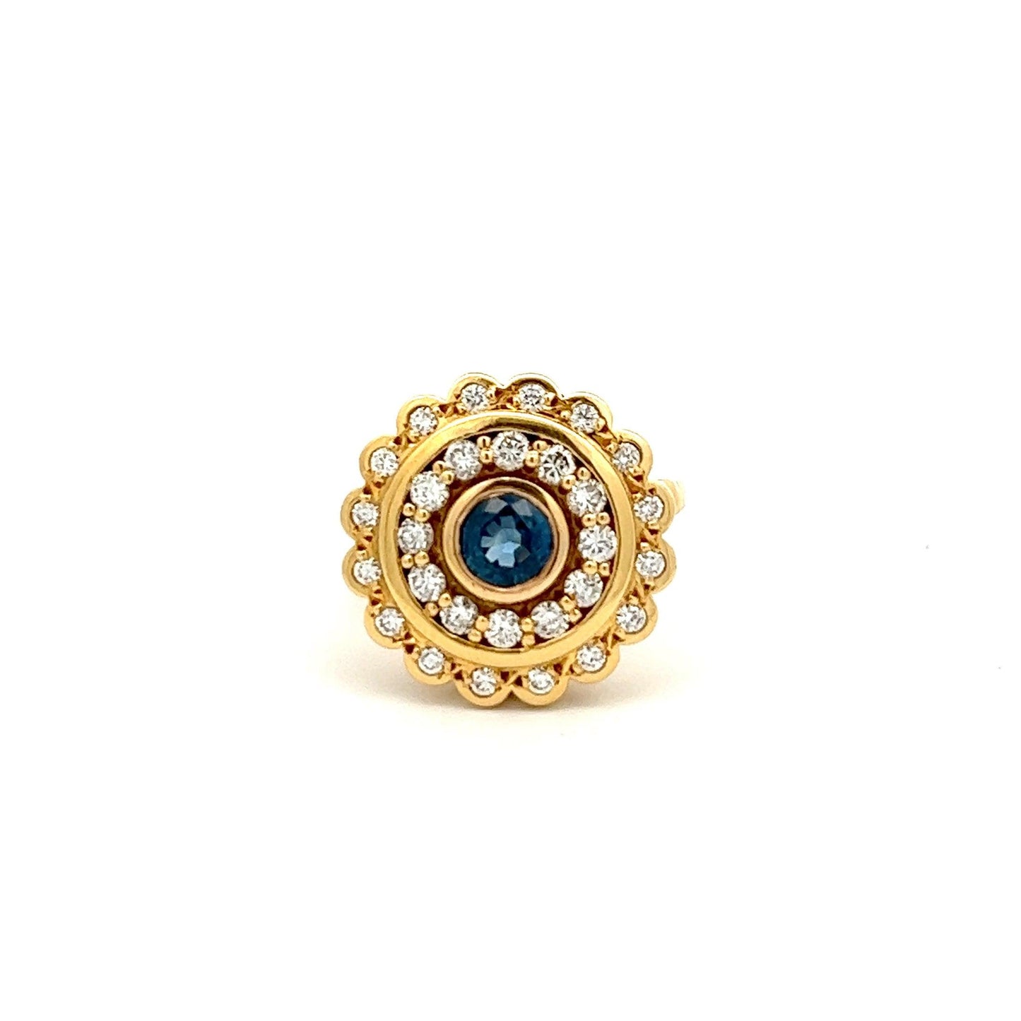 18ct Yellow Gold Sapphire and Diamond Cluster Ring - Judith Hart Jewellers