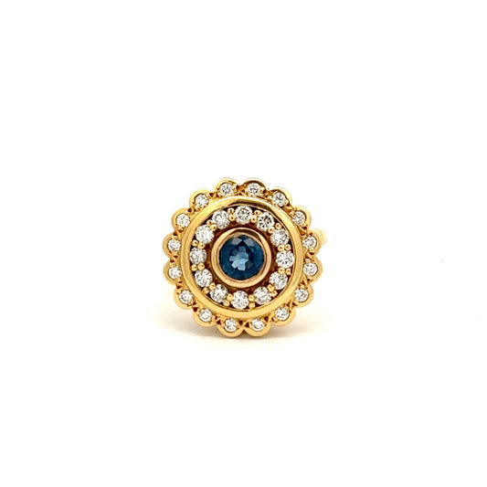 18ct Yellow Gold Sapphire and Diamond Cluster Ring - Judith Hart Jewellers
