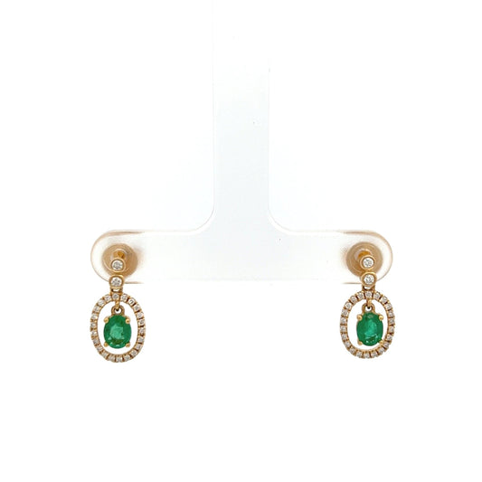 18ct Yellow Gold Emerald and Diamond Drop Earrings - Judith Hart Jewellers