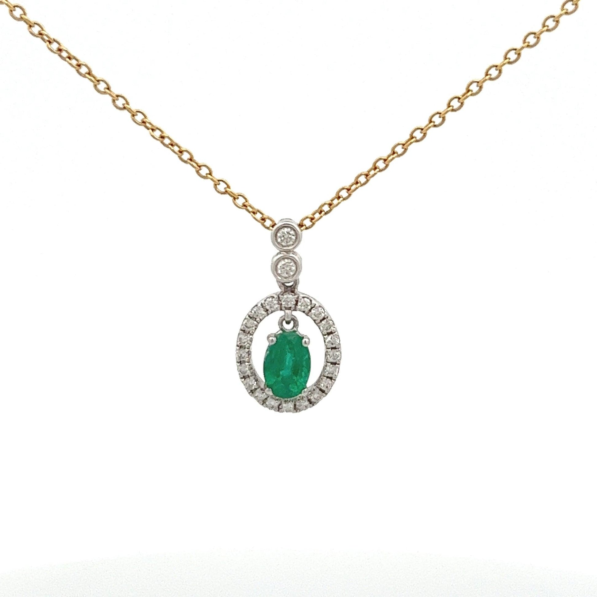 18ct Yellow Gold Emerald and Diamond Pendant and Chain - Judith Hart Jewellers