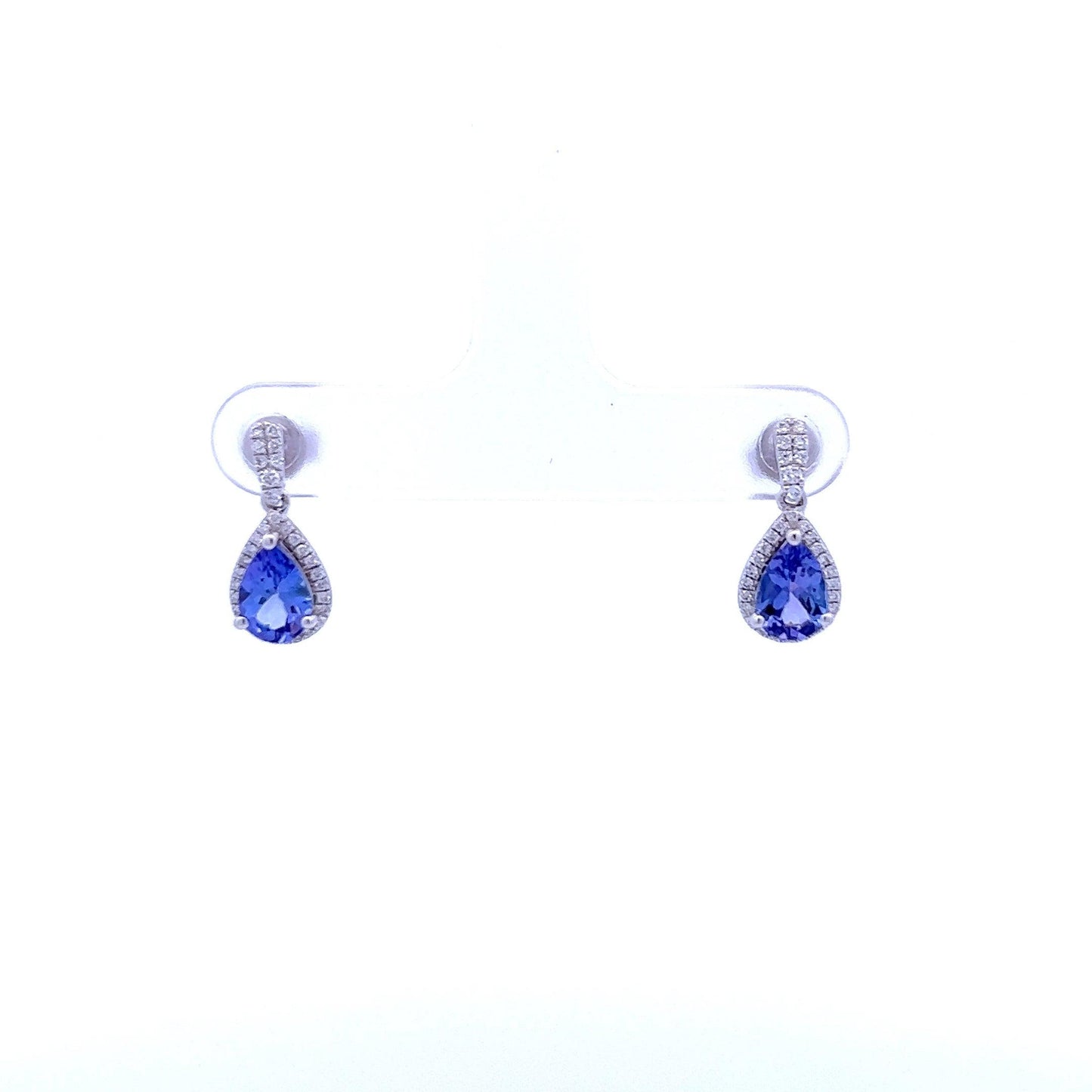 18ct White Gold Tanzanite and Diamond Drop Earrings - Judith Hart Jewellers