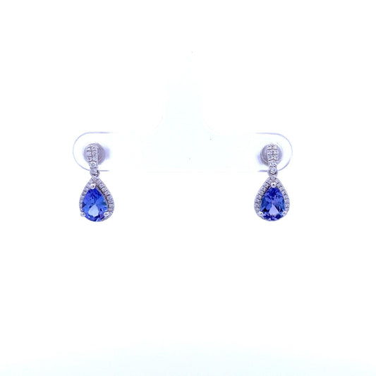 18ct White Gold Tanzanite and Diamond Drop Earrings - Judith Hart Jewellers